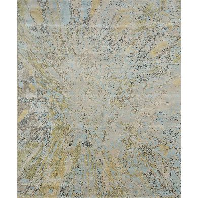 HomeRoots Blue Abstract Hand Knotted Area Rug