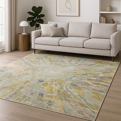 HomeRoots Blue Abstract Hand Knotted Area Rug