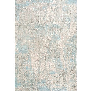 HomeRoots Blue Abstract Hand Knotted Area Rug