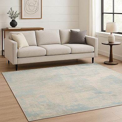 HomeRoots Blue Abstract Hand Knotted Area Rug