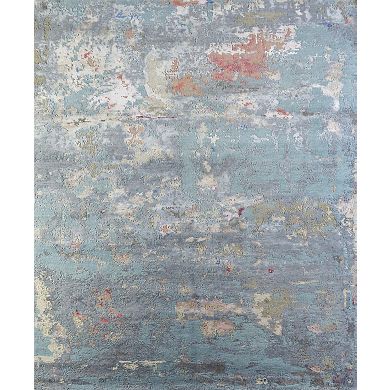 HomeRoots Blue Abstract Hand Knotted Area Rug
