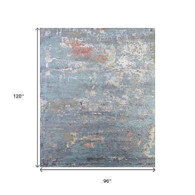 HomeRoots Blue Abstract Hand Knotted Area Rug