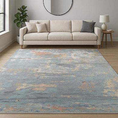 HomeRoots Blue Abstract Hand Knotted Area Rug