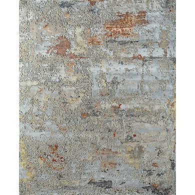 HomeRoots Blue Abstract Hand Knotted Area Rug