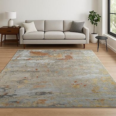 HomeRoots Blue Abstract Hand Knotted Area Rug