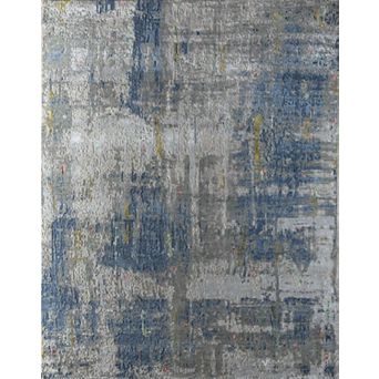HomeRoots Blue Abstract Hand Knotted Area Rug