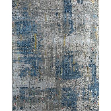 HomeRoots Blue Abstract Hand Knotted Area Rug