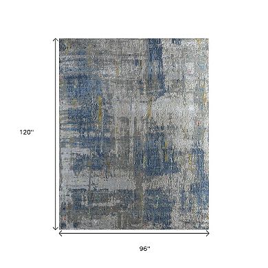 HomeRoots Blue Abstract Hand Knotted Area Rug