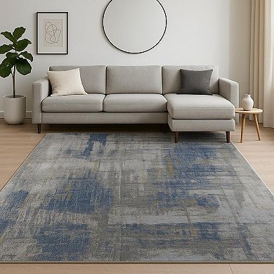 HomeRoots Blue Abstract Hand Knotted Area Rug