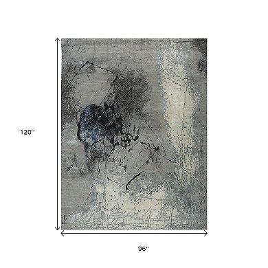 HomeRoots Blue Abstract Hand Knotted Area Rug