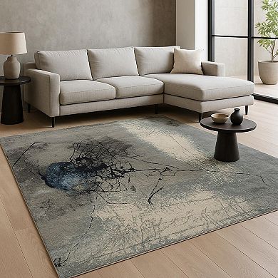 HomeRoots Blue Abstract Hand Knotted Area Rug