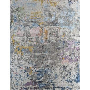 HomeRoots Blue Abstract Hand Knotted Area Rug