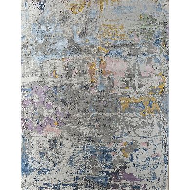 HomeRoots Blue Abstract Hand Knotted Area Rug