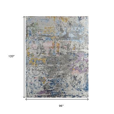 HomeRoots Blue Abstract Hand Knotted Area Rug