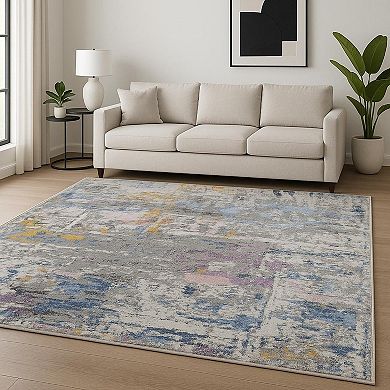 HomeRoots Blue Abstract Hand Knotted Area Rug