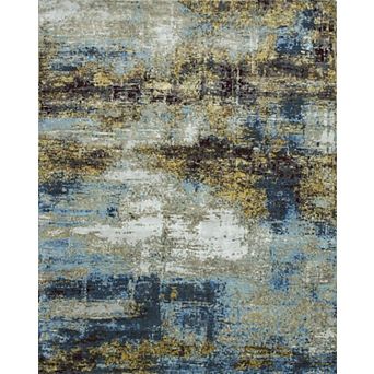 HomeRoots Blue Abstract Hand Knotted Area Rug
