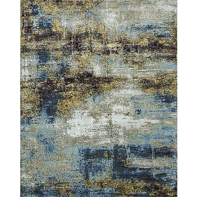 HomeRoots Blue Abstract Hand Knotted Area Rug