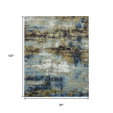 HomeRoots Blue Abstract Hand Knotted Area Rug