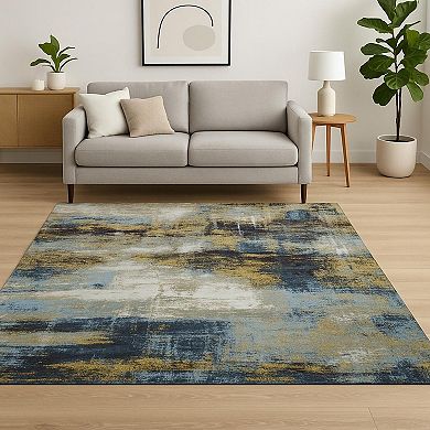 HomeRoots Blue Abstract Hand Knotted Area Rug