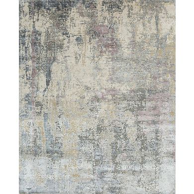 HomeRoots Blue Abstract Hand Knotted Area Rug