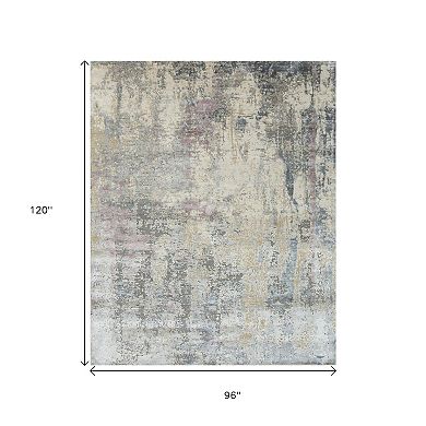 HomeRoots Blue Abstract Hand Knotted Area Rug