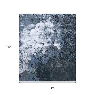 HomeRoots Blue Abstract Hand Knotted Area Rug