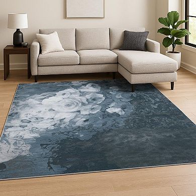 HomeRoots Blue Abstract Hand Knotted Area Rug