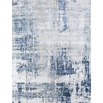HomeRoots Blue Abstract Hand Knotted Area Rug