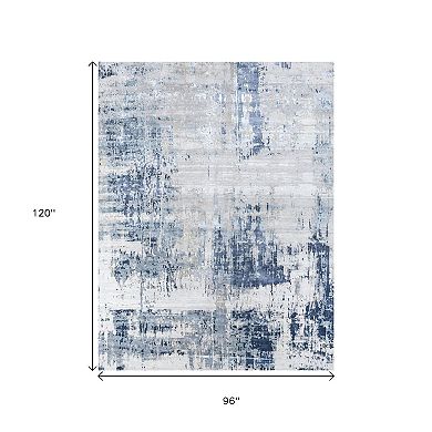 HomeRoots Blue Abstract Hand Knotted Area Rug