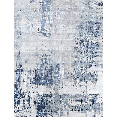 HomeRoots Blue Abstract Hand Knotted Area Rug