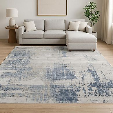 HomeRoots Blue Abstract Hand Knotted Area Rug