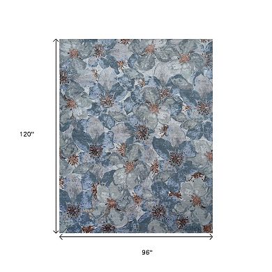 HomeRoots Blue Abstract Hand Knotted Area Rug