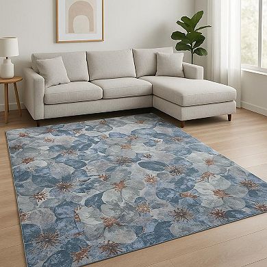 HomeRoots Blue Abstract Hand Knotted Area Rug