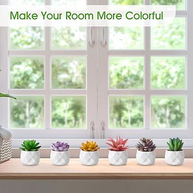 Artificial Succulent Plant Set, 6PCS Mini Faux Potted Decor for Home & Office