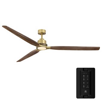 84" Modern Gold 3 Solid Wood Blades Large Ceiling Fan with Diammable LED Light and Remote