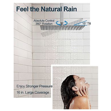 GRANDJOY 16" & 6" Dual Mount 15 Spray Thermostatic Shower System 2.5 GPM Valve Included