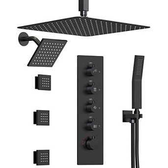 GRANDJOY 16" & 6" Dual Mount 15 Spray Thermostatic Shower System 2.5 GPM Valve Included