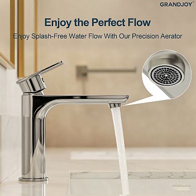 GRANDJOY 5in Single Hole Single Handle Bathroom Faucet,1.2GPM Water Saving Tap with Pop-Up Drain