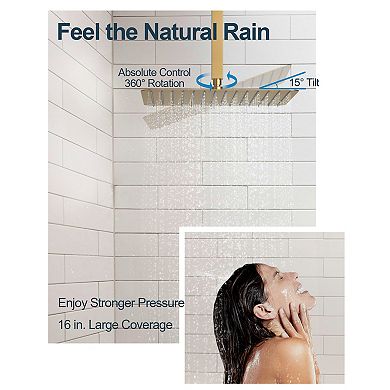 GRANDJOY Thermostatic Shower System with 15 Spray Modes, Dual Body Jets and Handheld Shower