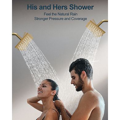 GRANDJOY Thermostatic Shower System with 15 Spray Modes, Dual Body Jets and Handheld Shower