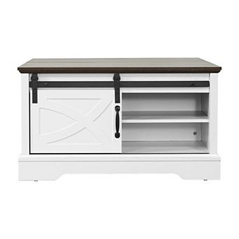 31.5" Farmhouse Wood Square Lift-Top Coffee Table with Sliding Barn Door and Storage