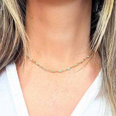 Blue Enamel Heart Link Necklace