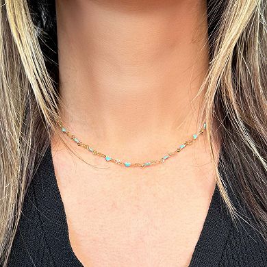 Blue Enamel Heart Link Necklace