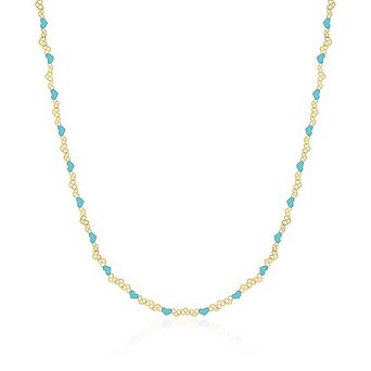 Blue Enamel Heart Link Necklace