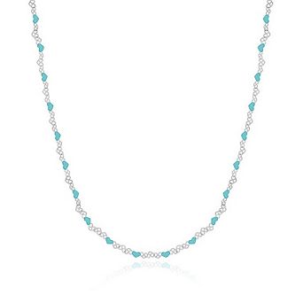 Blue Enamel Heart Link Necklace