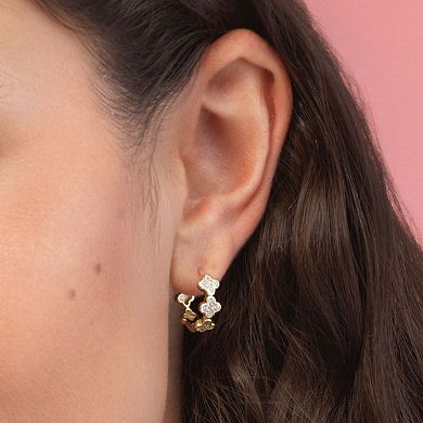 CZ Clover Huggie Hoop Earrings