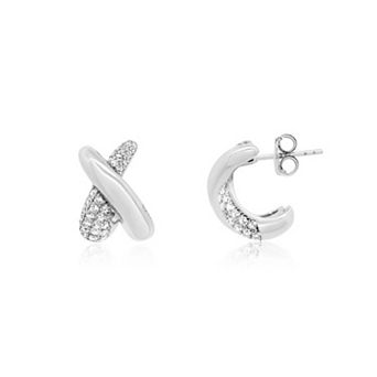 Crossover CZ C-Hoop Earrings