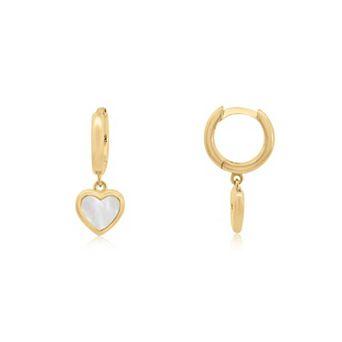 Mini Mother of Pearl Heart Dangle Earrings