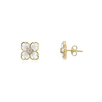 Mother of Pearl CZ Flower Stud Earrings
