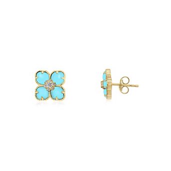 Turquoise CZ Flower Stud Earrings